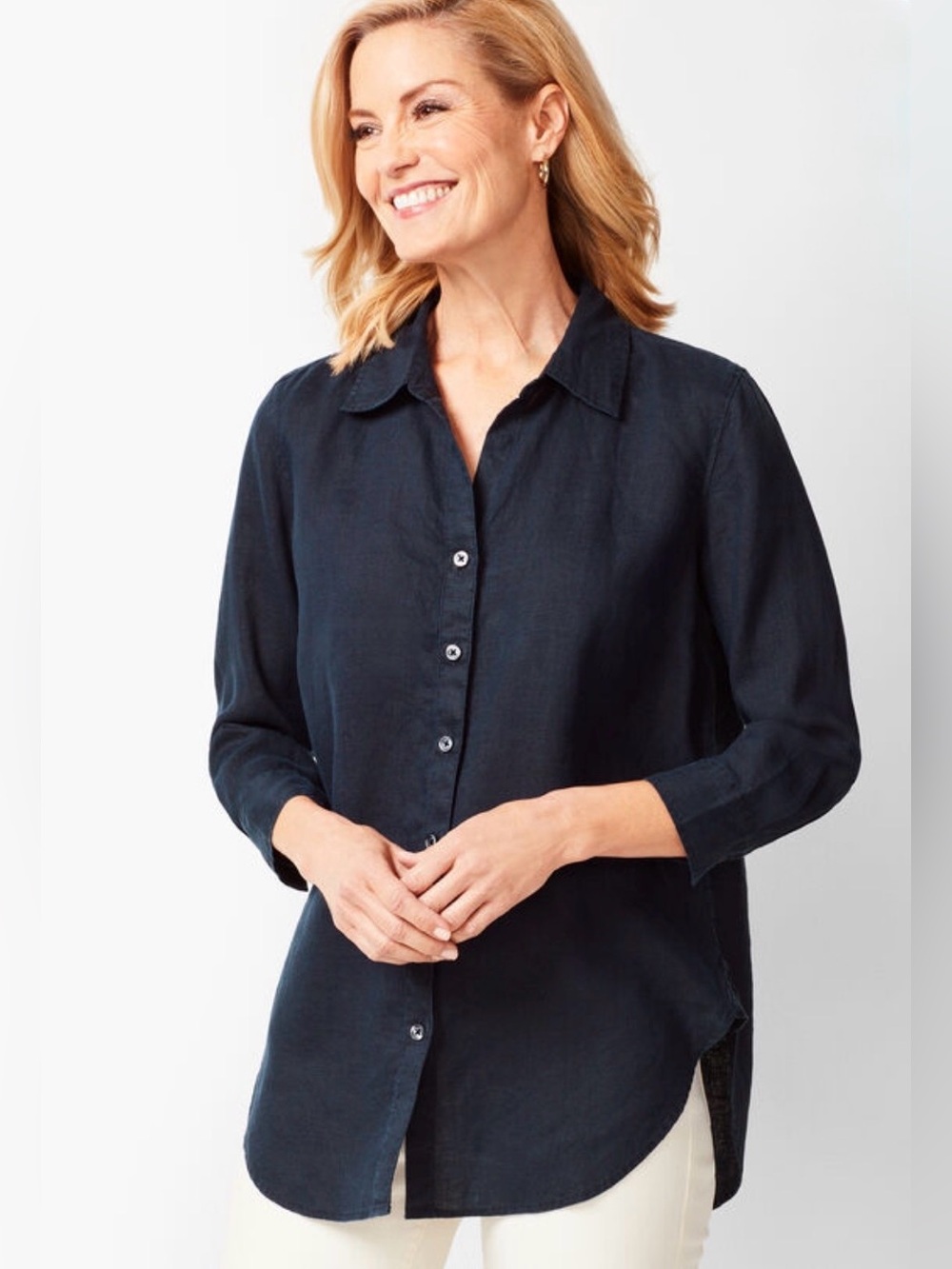 Talbots 100% Irish Linen Black Button Down Shirt Size 18 Plus